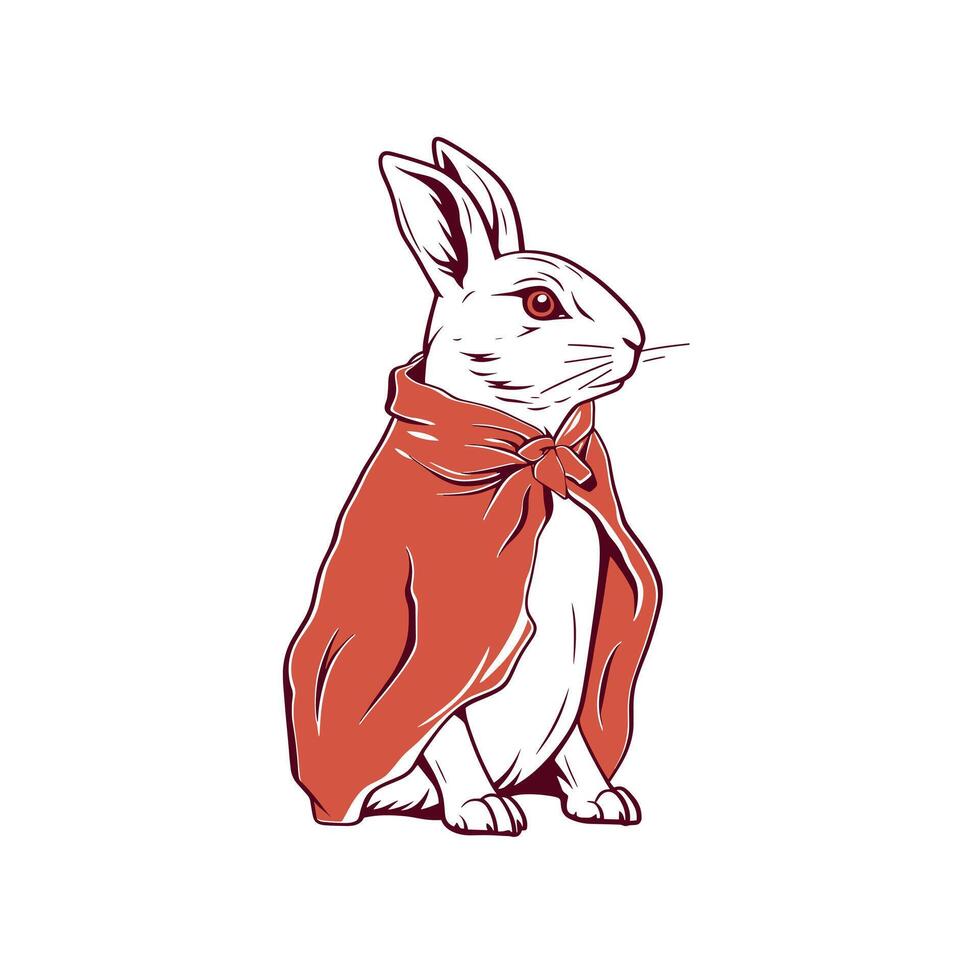 Rabbit wearing a red cloak poses gracefully vector