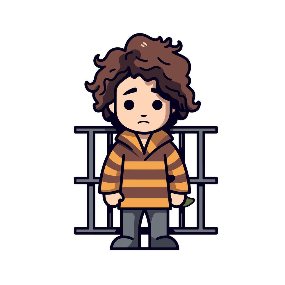 Character in stripes stands by prison bars vector