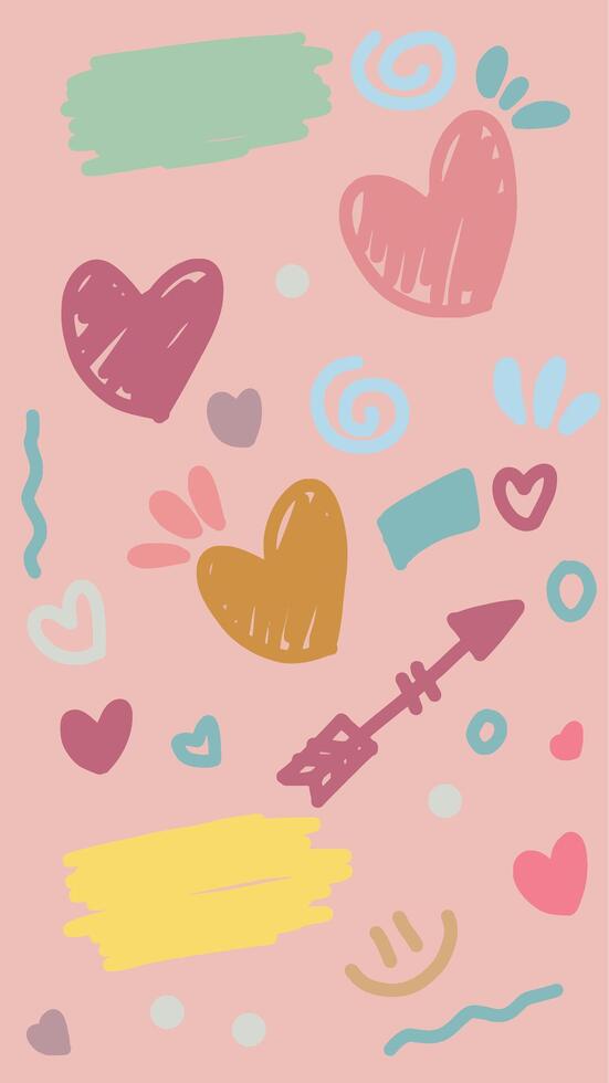 valentine doodle art with pink background and pastel color vector