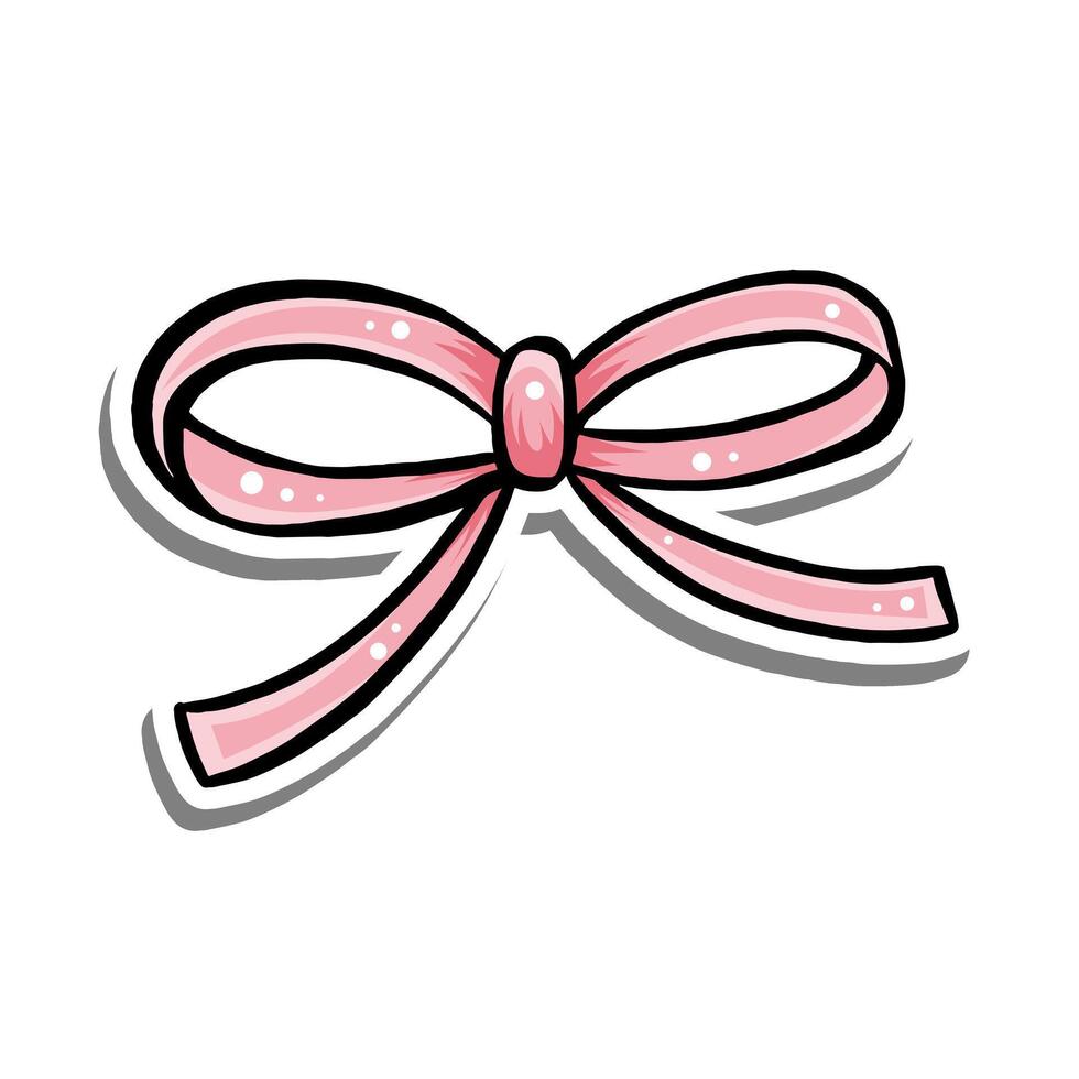 Red Slim Bow on white silhouette and gray shadow. Illustration cartoon style for decorate and any design. vector
