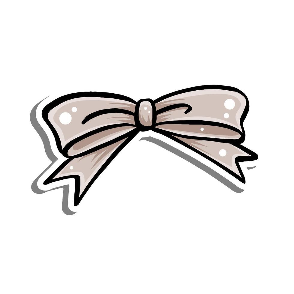 Sweet Brown Bow on white silhouette and gray shadow. Illustration cartoon style for decorate and any design. vector