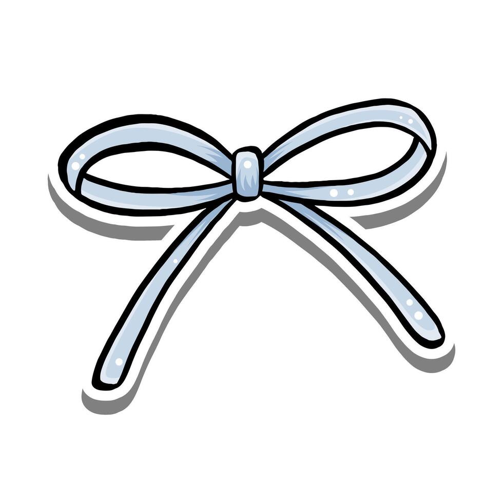 Blue Ribbon on white silhouette and gray shadow. Illustration cartoon style for decorate and any design. vector