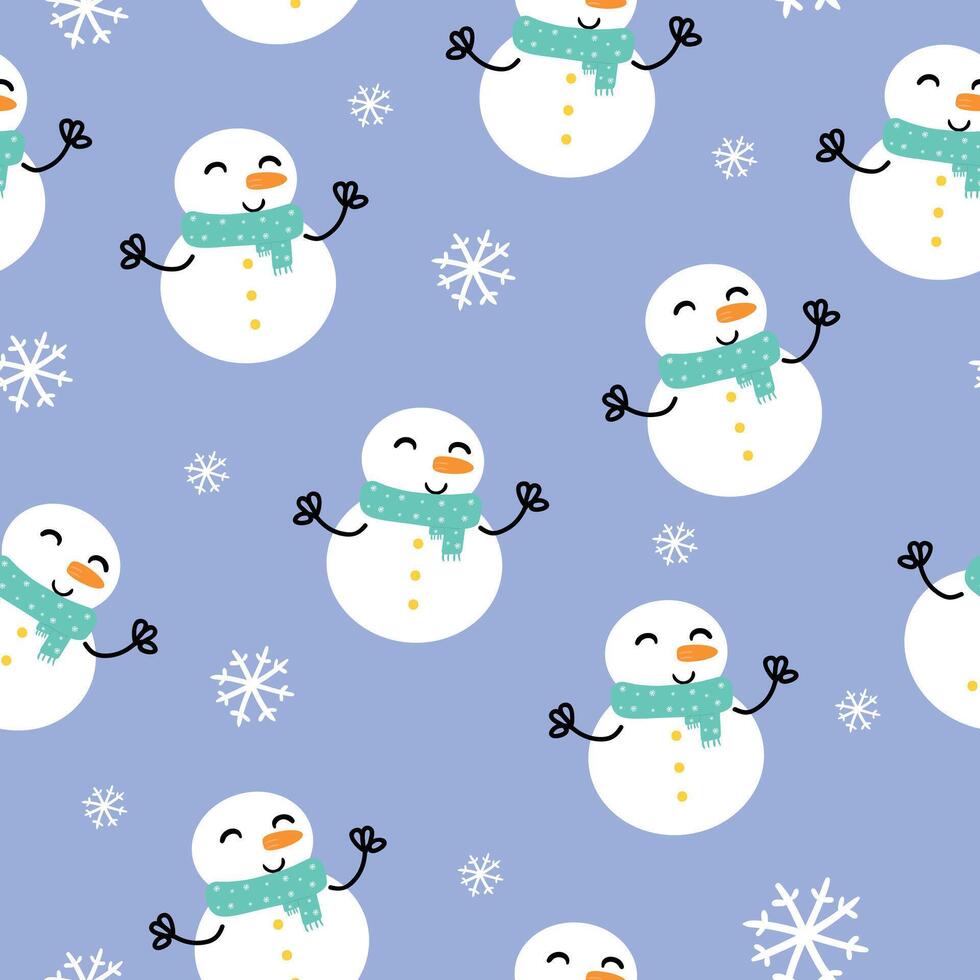 Seamless pattern cartoon snowman in winter day. cute winter wallpaper for fabric print, gift wrap paper vector
