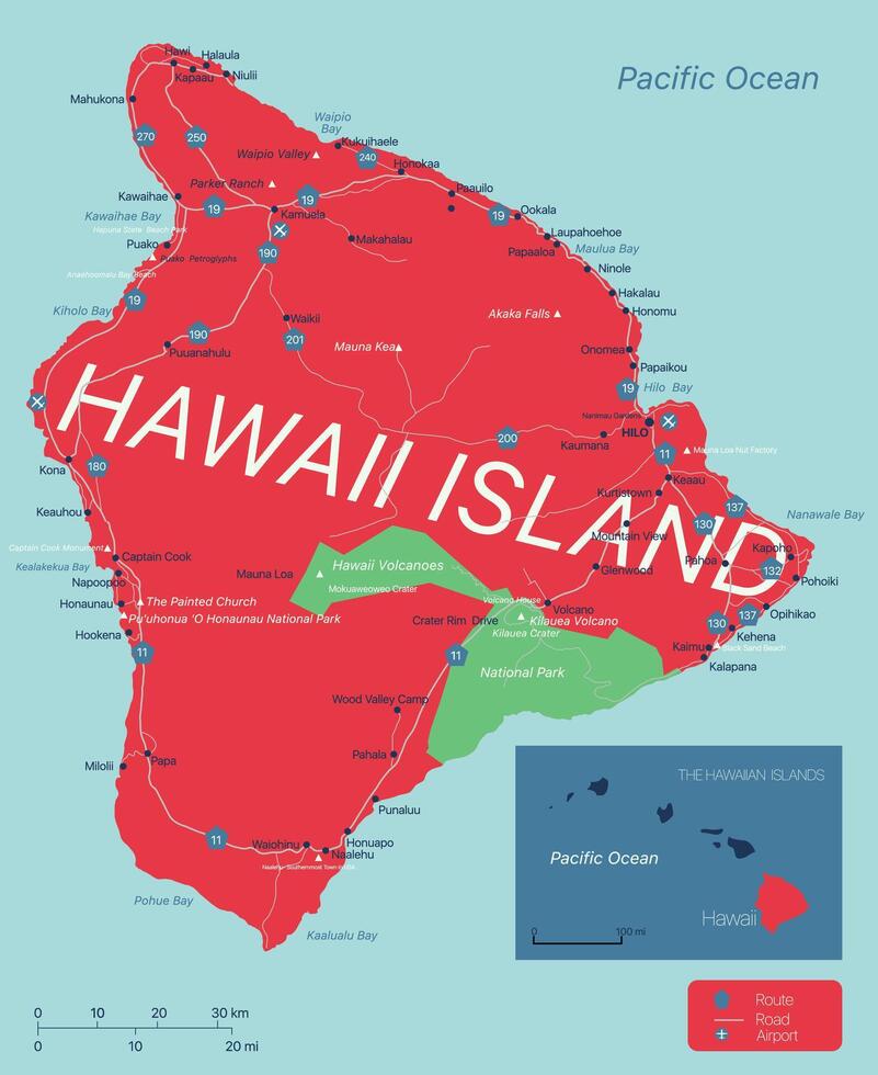 Hawaii island detailed editable map vector