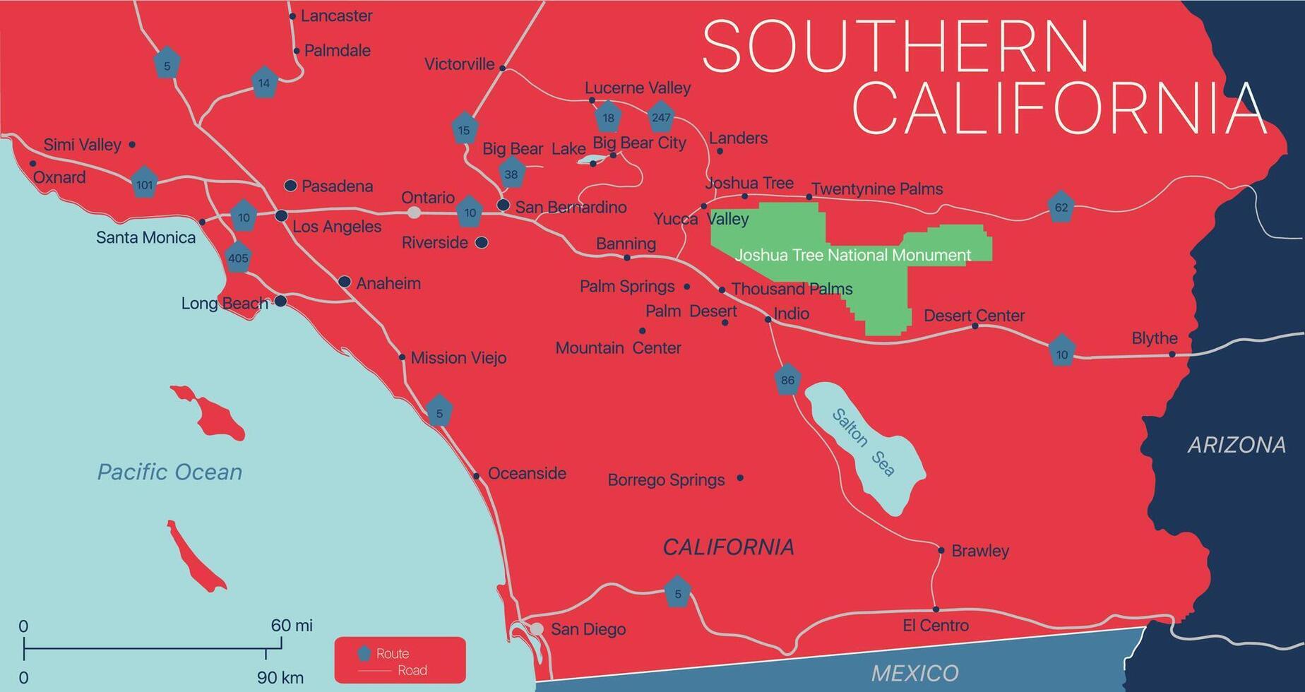 Southern California map vector