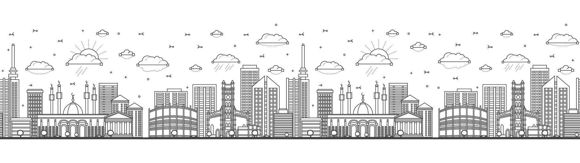 Seamless pattern with Outline Lagos Nigeria City Skyline with Modern Buildings Isolated on White. Lagos Cityscape with Landmarks. vector