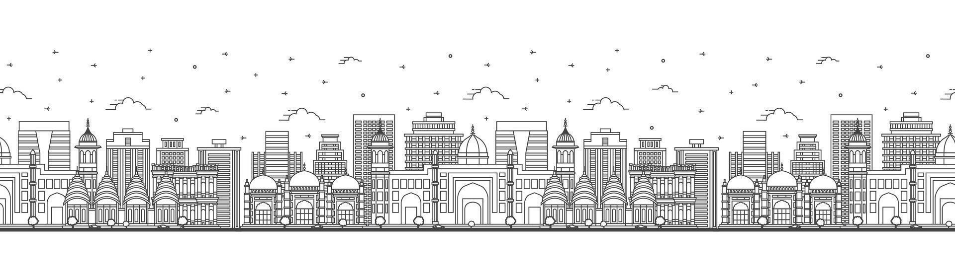 Seamless pattern with Outline Dhaka Bangladesh City Skyline with Historic Buildings Isolated on White. Dhaka Cityscape with Landmarks. vector