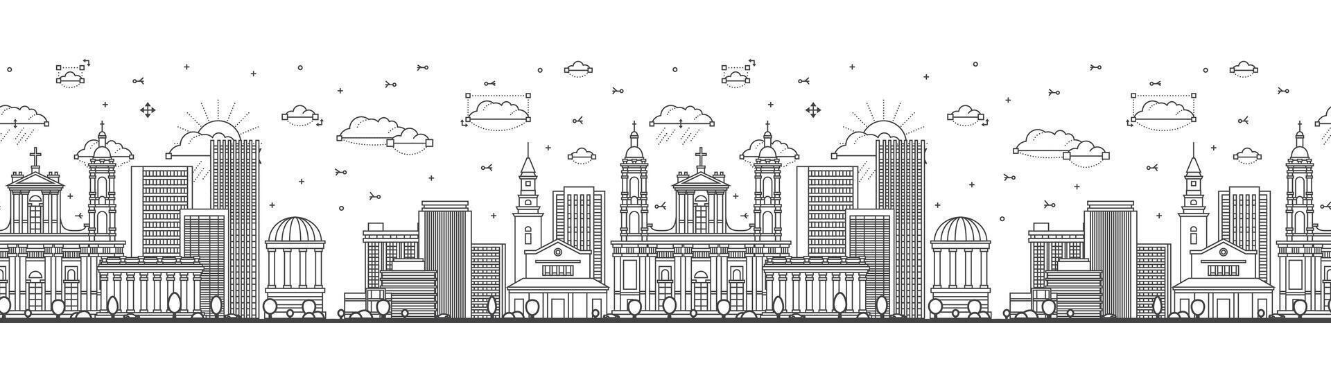 Seamless pattern with Outline Bogota Colombia City Skyline with Historic Buildings Isolated on White. Bogota Cityscape with Landmarks. vector