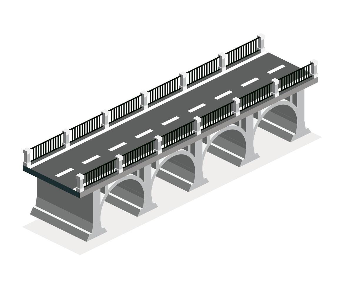 Isometric bridge with arches. Road icon. Urban infrastructure. Highway bridge. Single object. vector