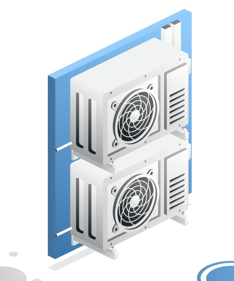 Two Outdoor Units of Air Conditioner. Isometric Concept. vector