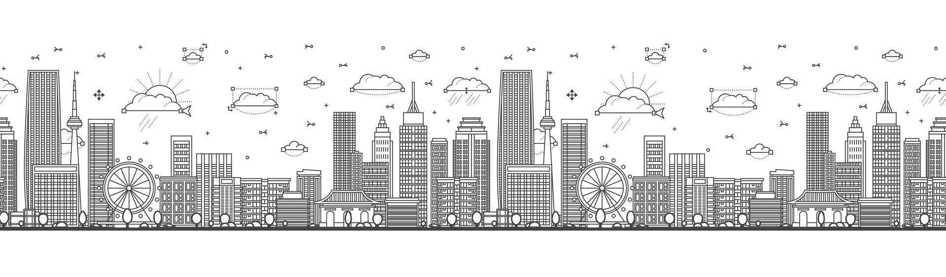 Seamless pattern with Outline Tianjin China City Skyline with Modern Buildings Isolated on White. Tianjin Cityscape with Landmarks. vector