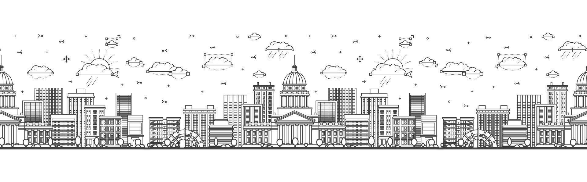 Seamless pattern with Outline Charleston West Virginia USA City Skyline with Modern Buildings Isolated on White. Charleston Cityscape with Landmarks. vector