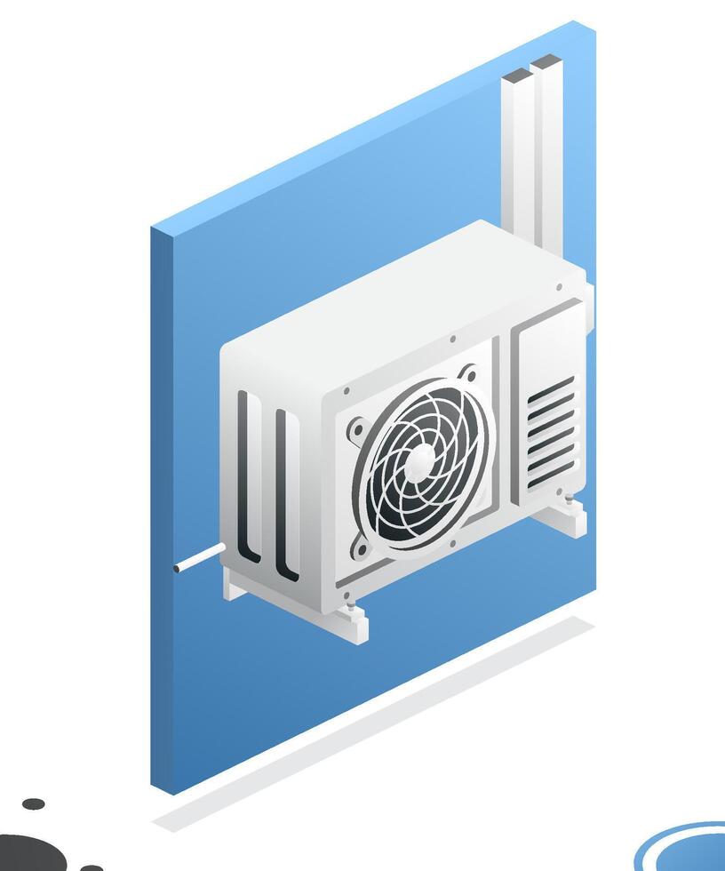 Outdoor Unit of Air Conditioner. Isometric Concept. vector