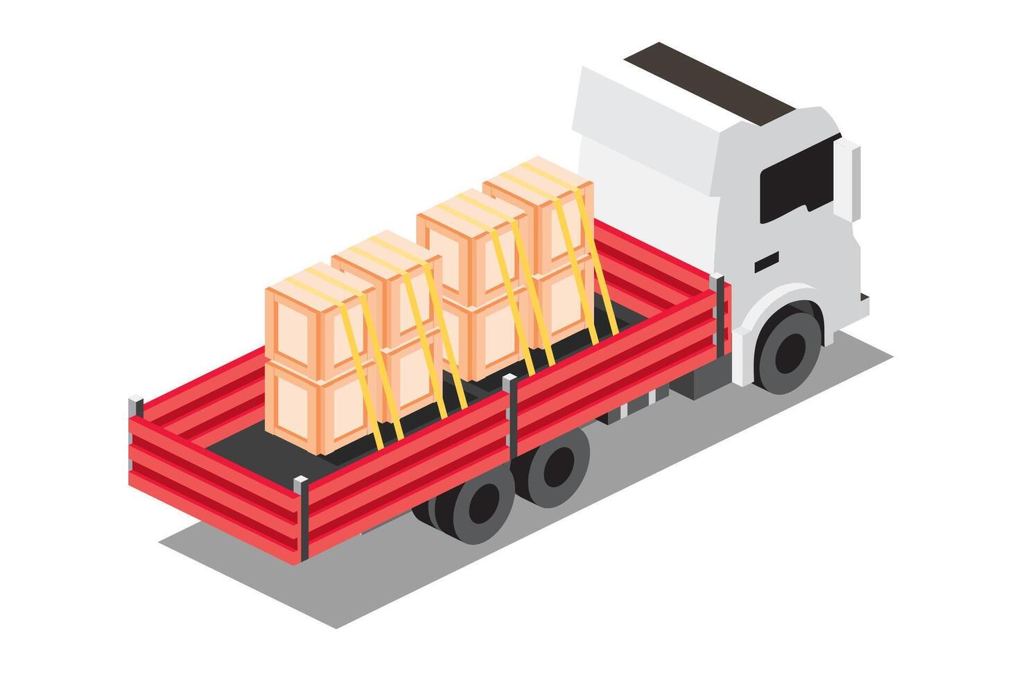 Isometric Flatbed Cargo Truck with Boxes. Commercial Transport. Logistics. City Object for Infographics. Car for Carriage of Goods. Rear view. vector