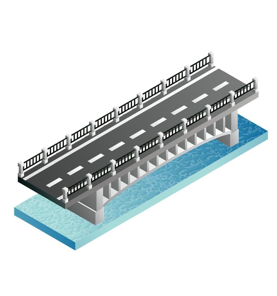 Isometric bridge with water. Road icon. Urban infrastructure. Highway bridge. vector