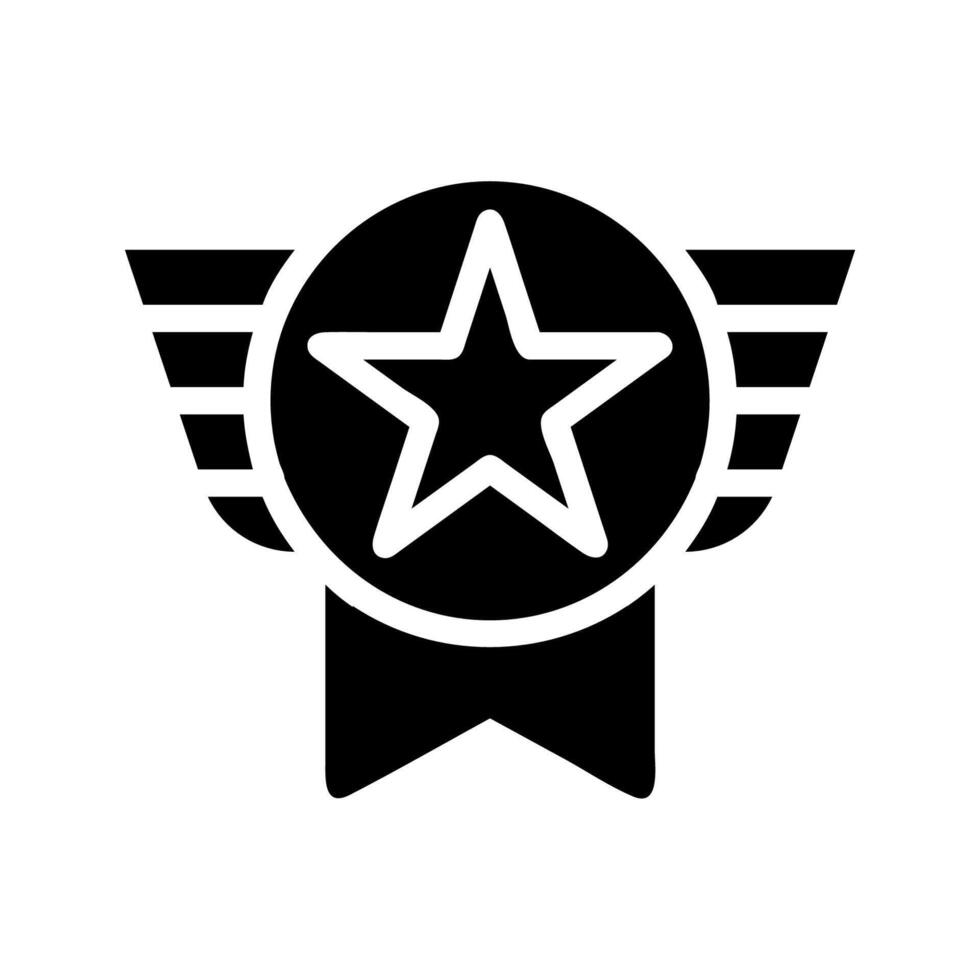 Award ribbon badge with star and wings. Concept of achievement, success, and quality. vector