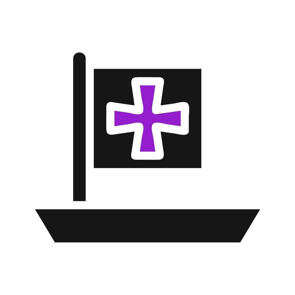 Purple medical cross flag on a boat. Concept of healthcare, emergency, and rescue. vector