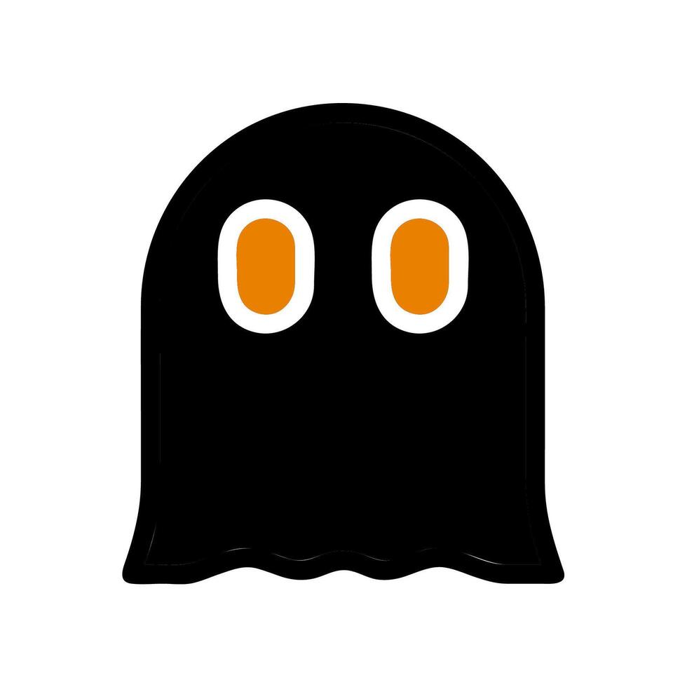 Black ghost with orange eyes. Concept of Halloween, fear, and mystery. vector