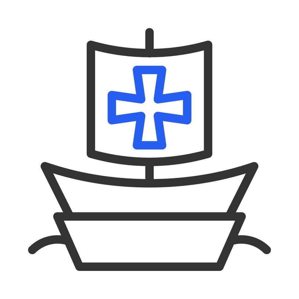 Columbus Day concept. Ship icon with a cross on the sail. vector