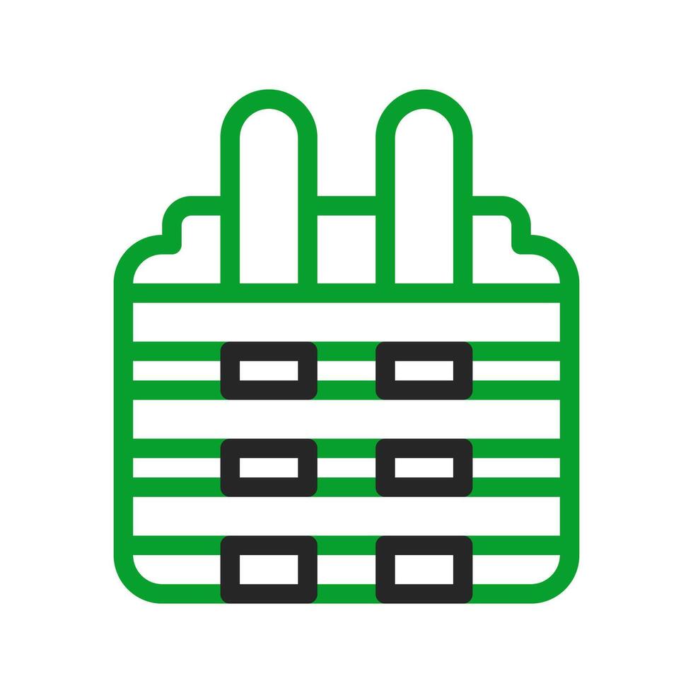 Green and white striped backpack icon. Concept of travel, adventure, and school. vector