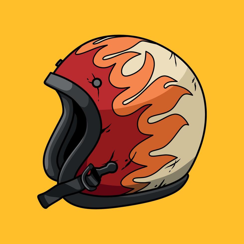 retro flame motorcycle helm vector