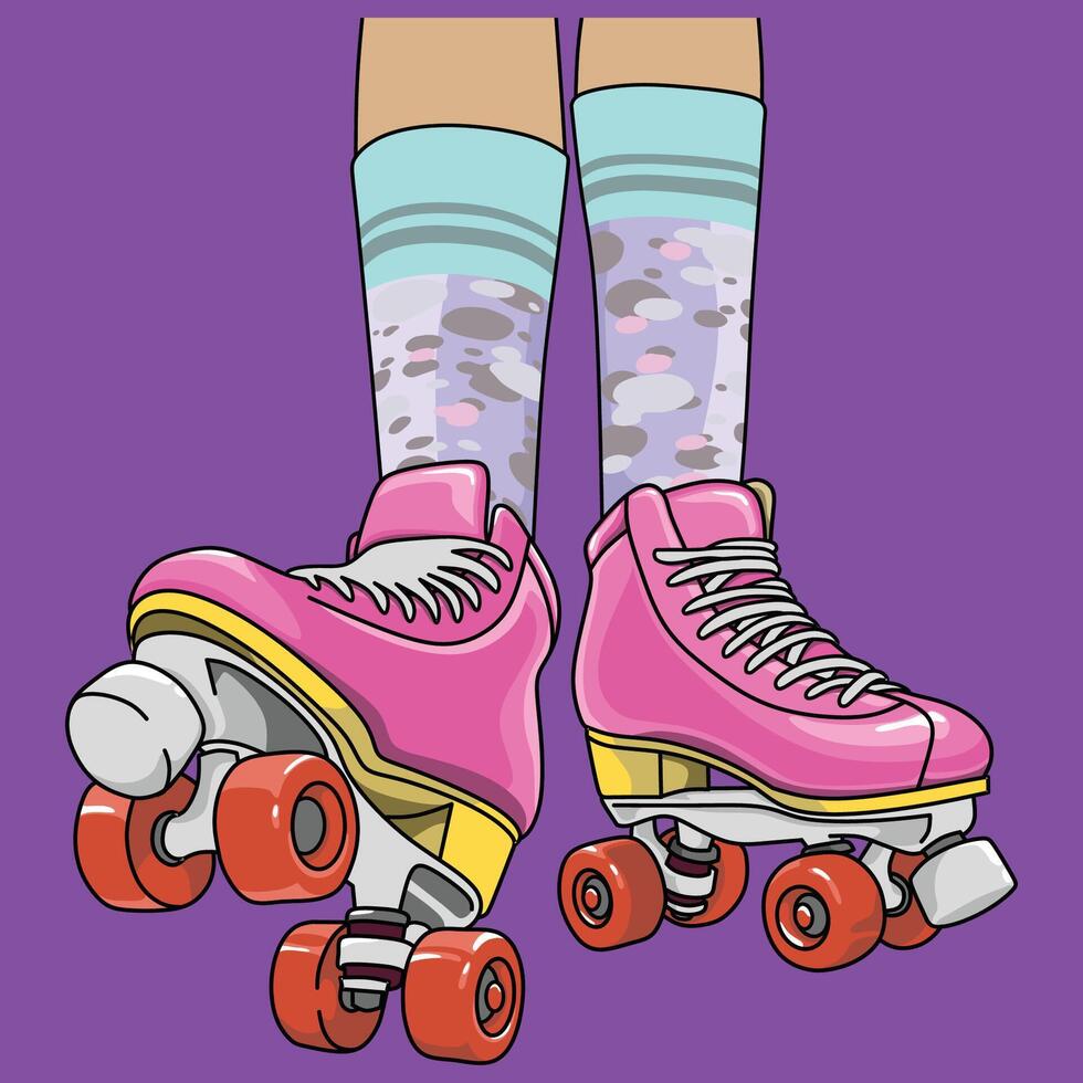 retro pink roller skate vector