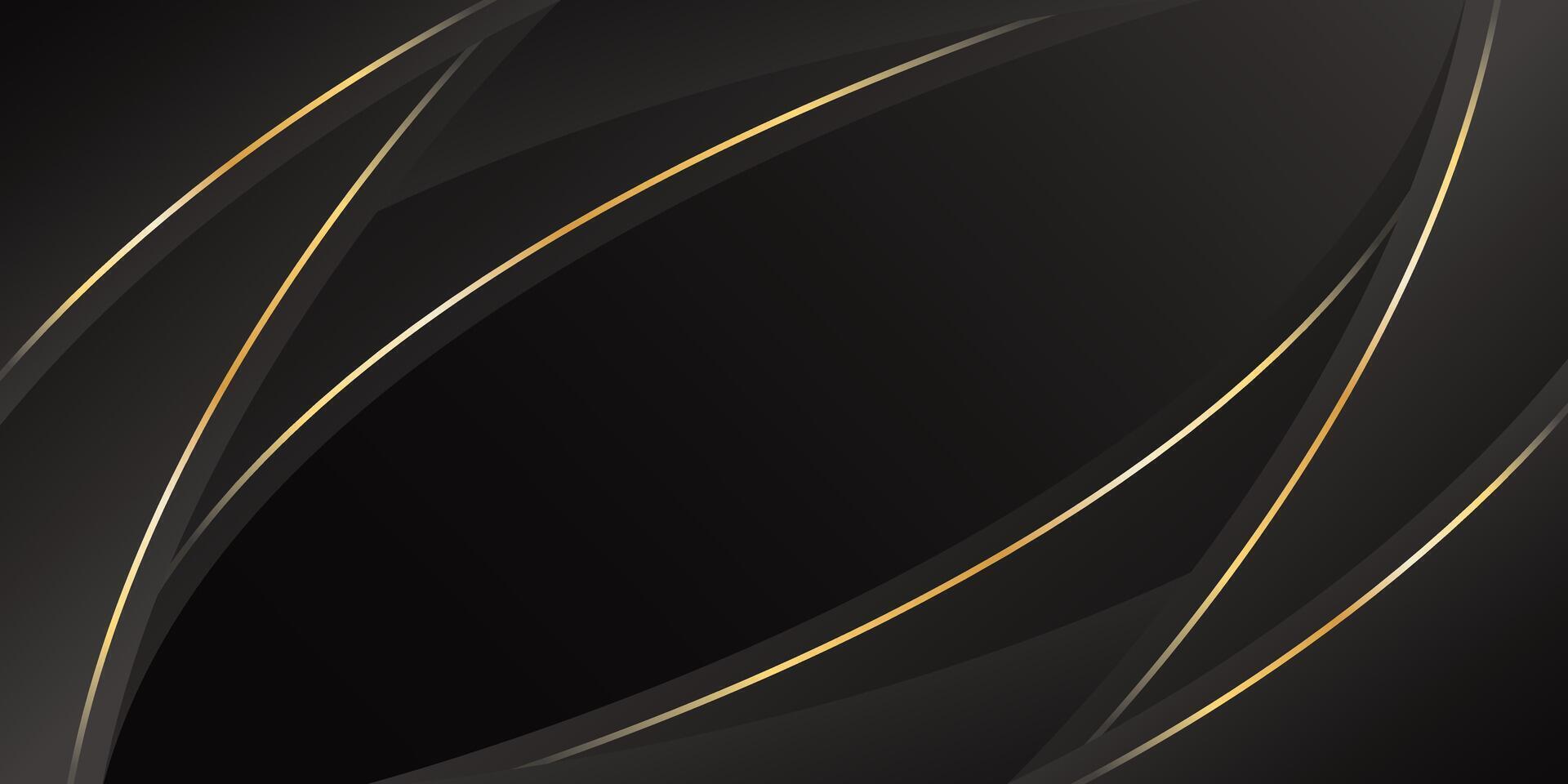 Abstract black luxury background with curved lines and gold accents. Elegant, modern wallpaper designs. vector
