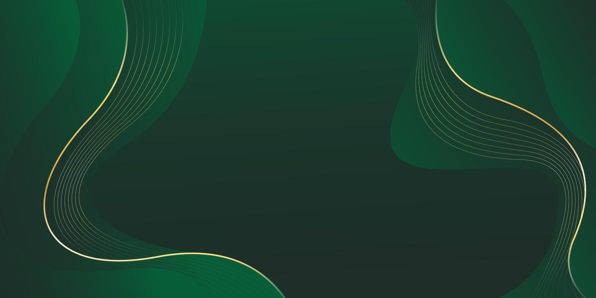 Emerald green Luxury wave background with abstract gold lines. Modern liquid wallpaper design vector