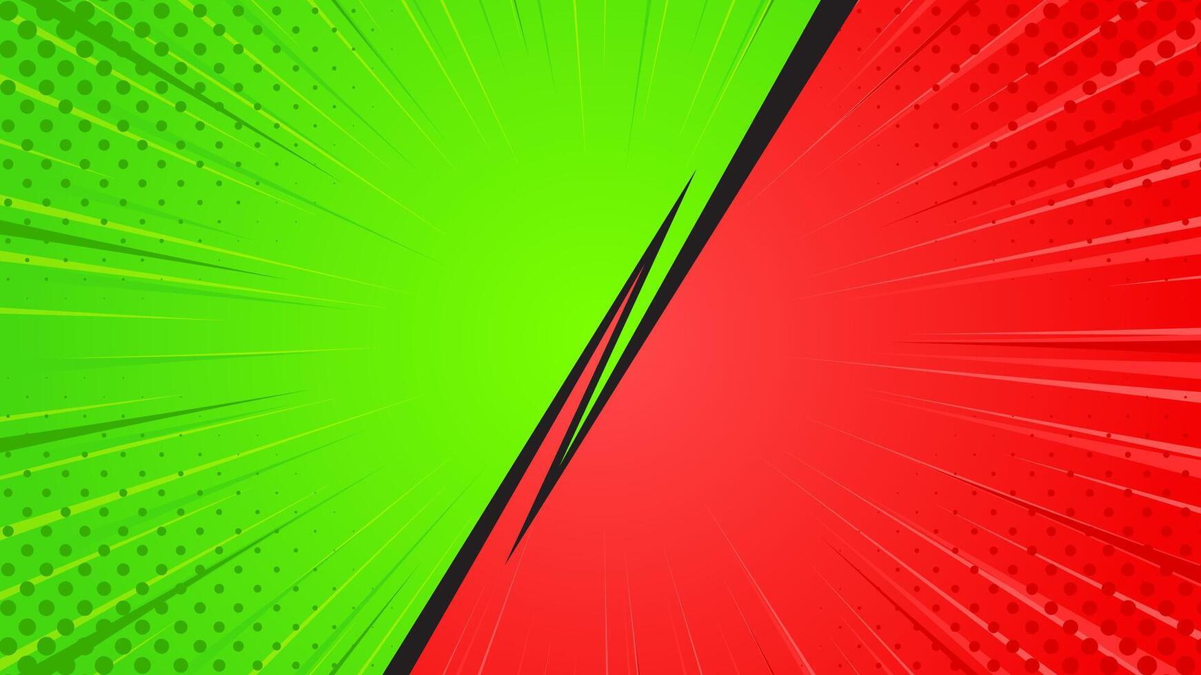 Abstract green and red comic cartoon background. Pop art comic sunburst effect with halftones vector