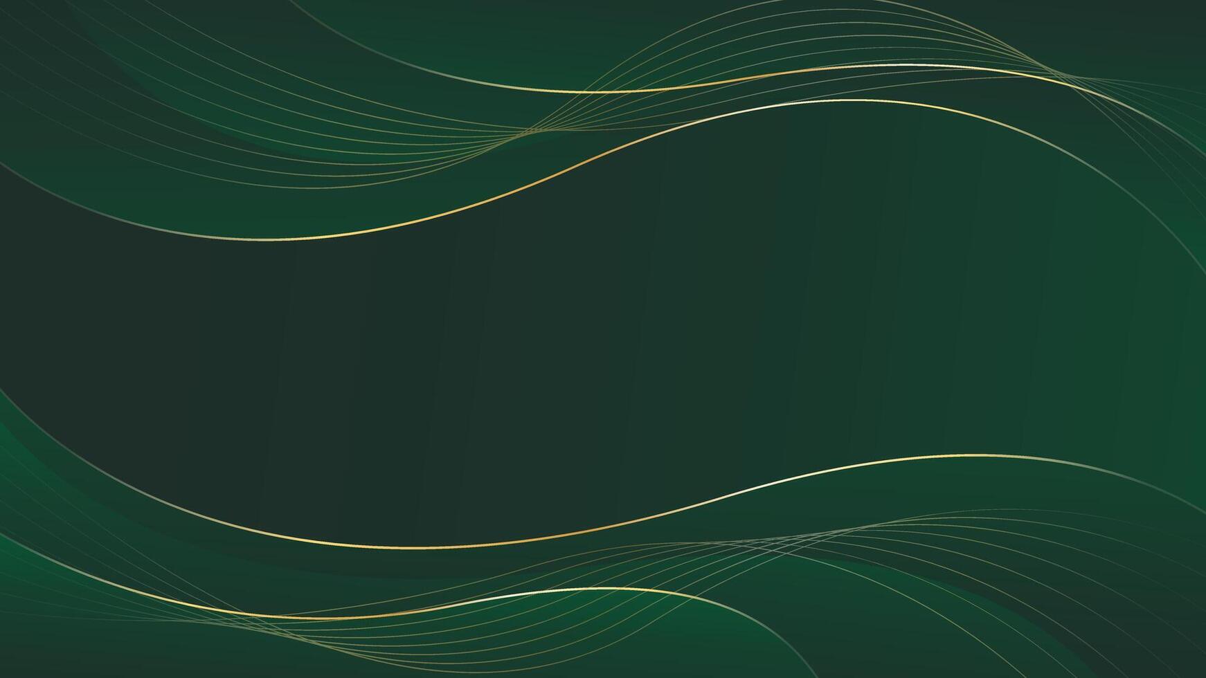 Emerald green Luxury wave background with abstract gold lines. wallpaper vector