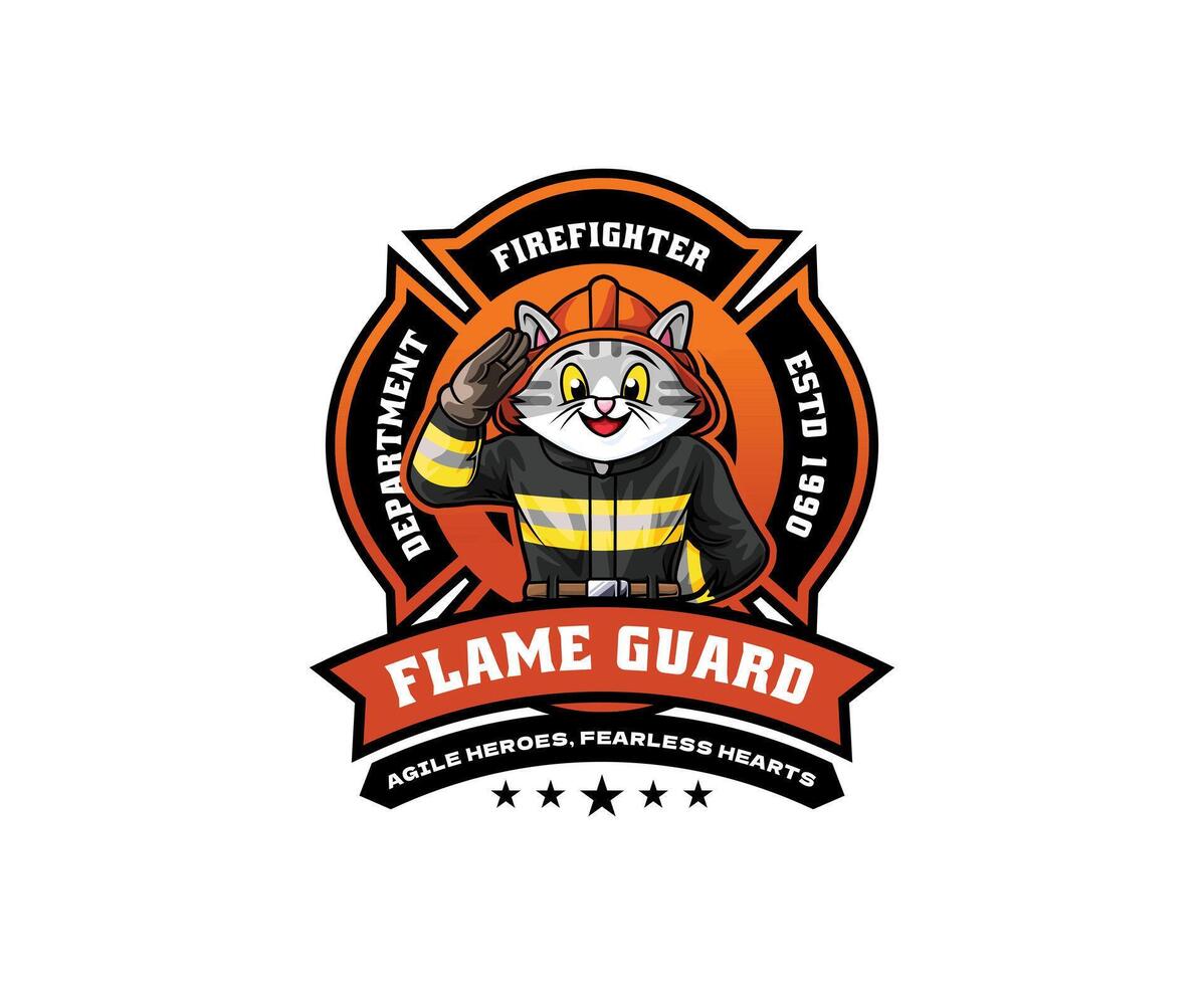 Cat Firefighter Mascot Logo vector