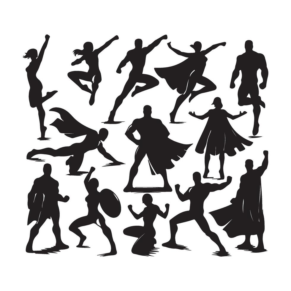 Superheroes silhouettes set of superhero characters vector