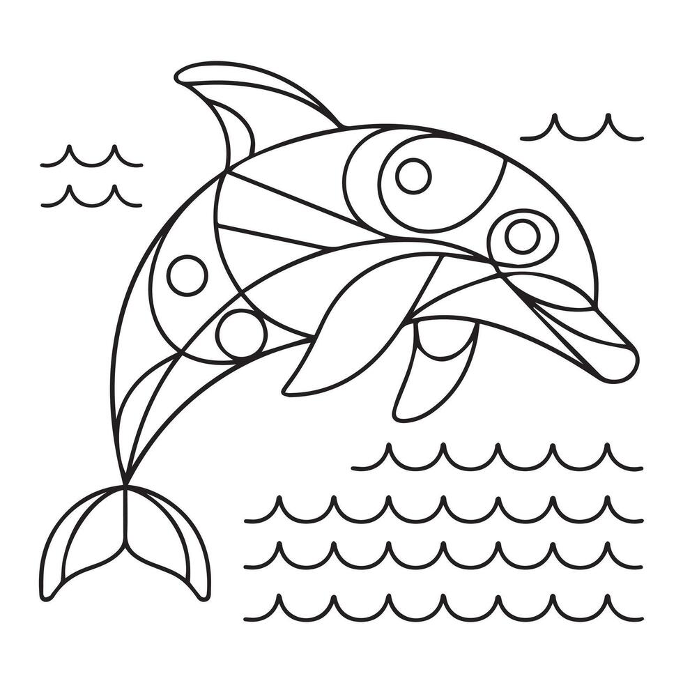 Illustration of Black Line Art Dolphin Cartoon on a White Background vector