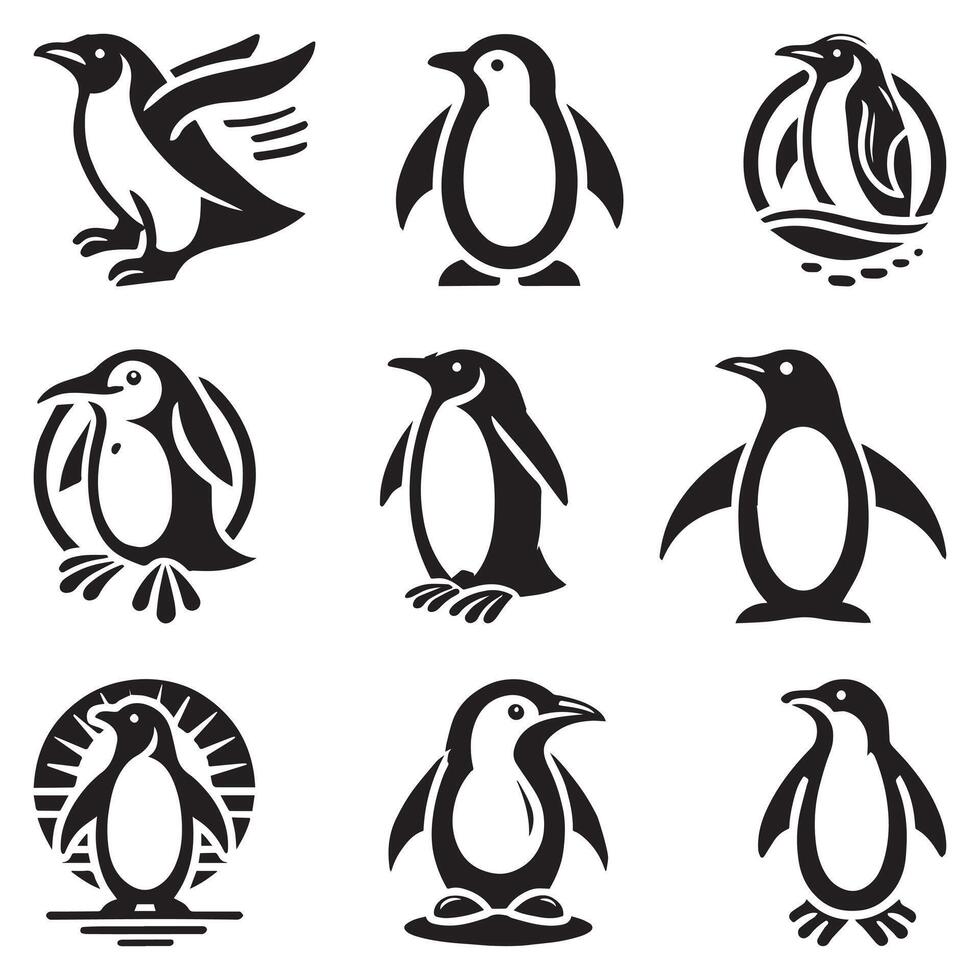 Silhouette of penguin. Cute animals illustration. print for poster, postcard, pattern. vector