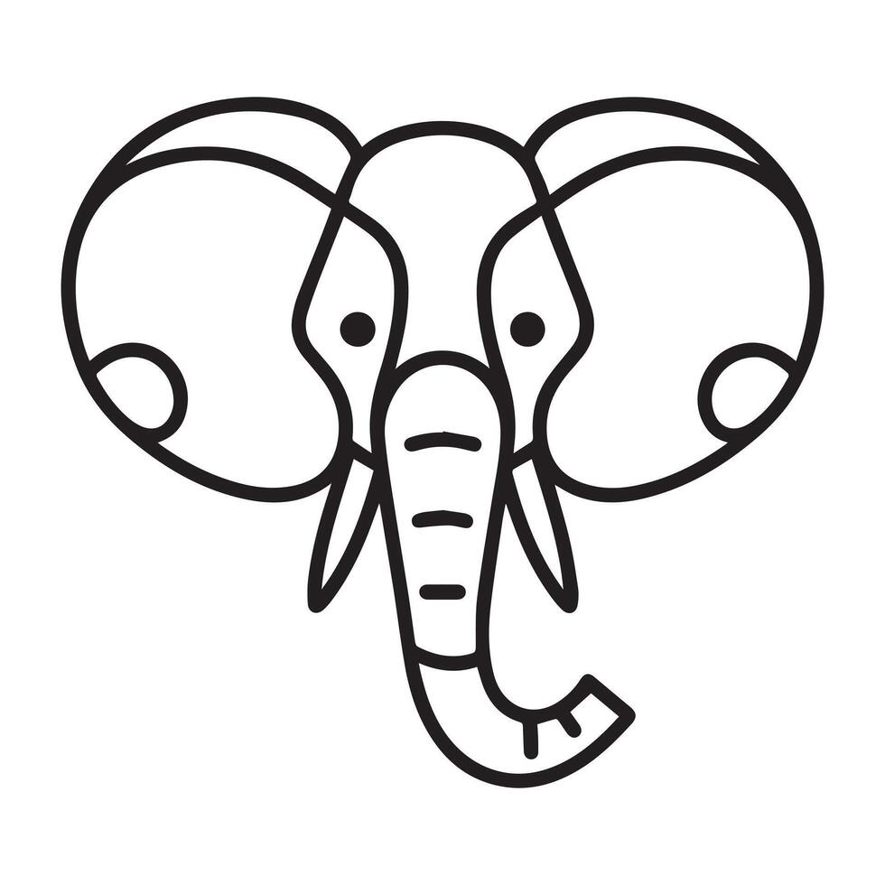 Elephant head coloring page kids friendly simple line art cute elephant face with geometric flower mandala design vector