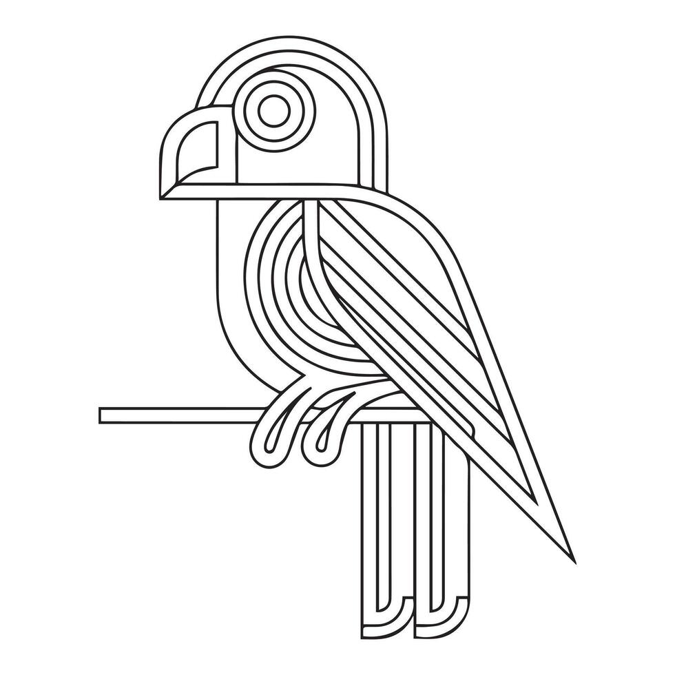 Coloring page little cute parrot sits on a branch. illustration. vector