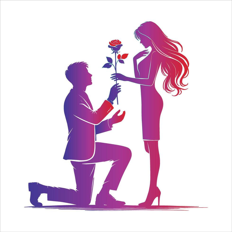 Proposal Pose Silhouette for Romantic Couple in Love on Happy Valentine's Day vector