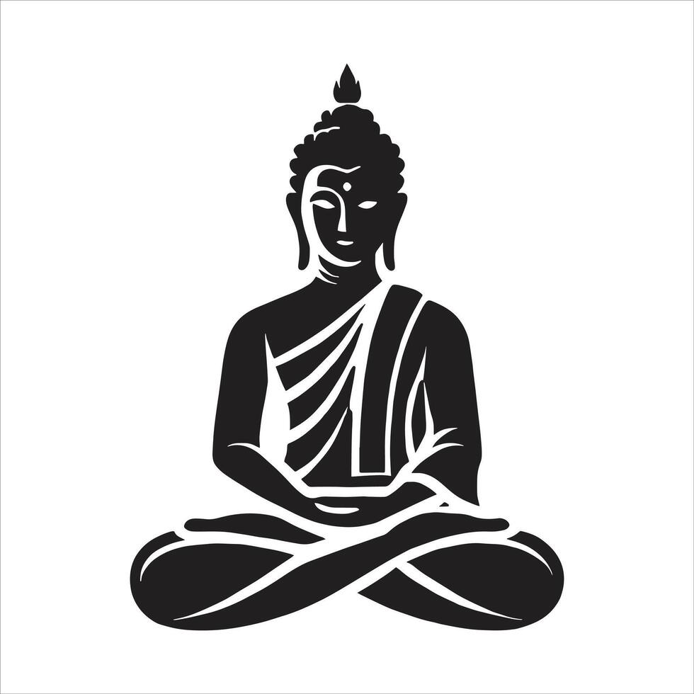 Divine Wisdom Buddha Silhouette Featuring Gautam Buddha Symbolizing Peace and Silence for Magha Puja Day and Festivals Concept Free Illustration vector