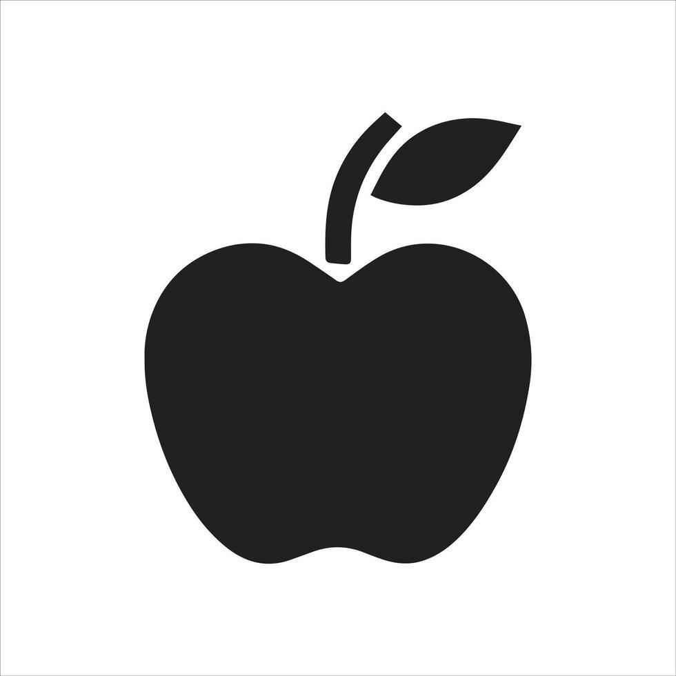 Apple with Leaf Black Silhouette Icon Free Illustration Art vector