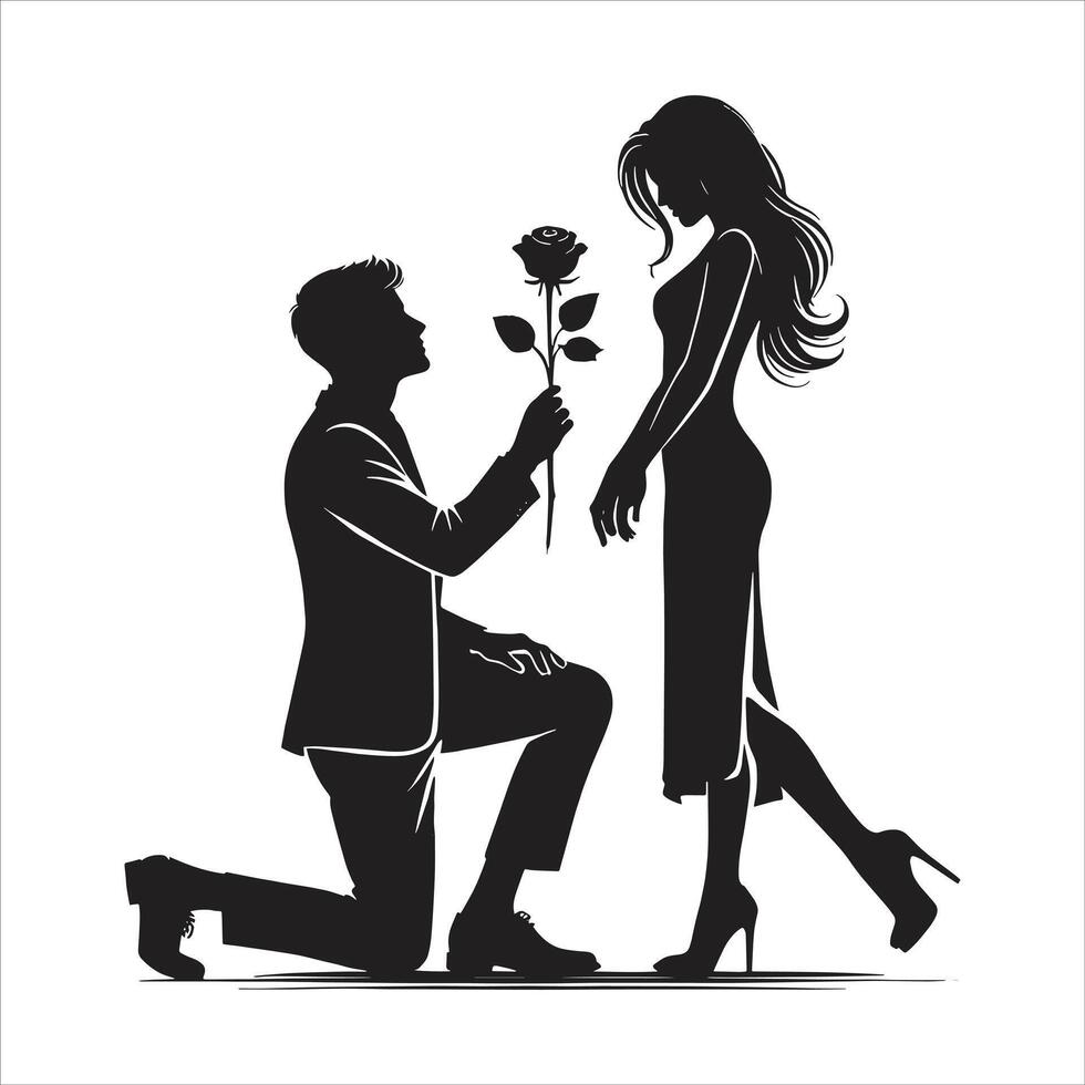 Proposal Pose Silhouette of Boy and Girl in Love for Valentine Week and Weddings vector