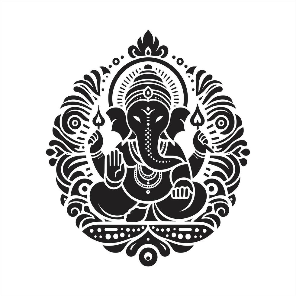 Vinayaka Chavithi Hindu God Lord Ganesh Black and White Silhouette for Ganesh Chaturthi Celebration vector