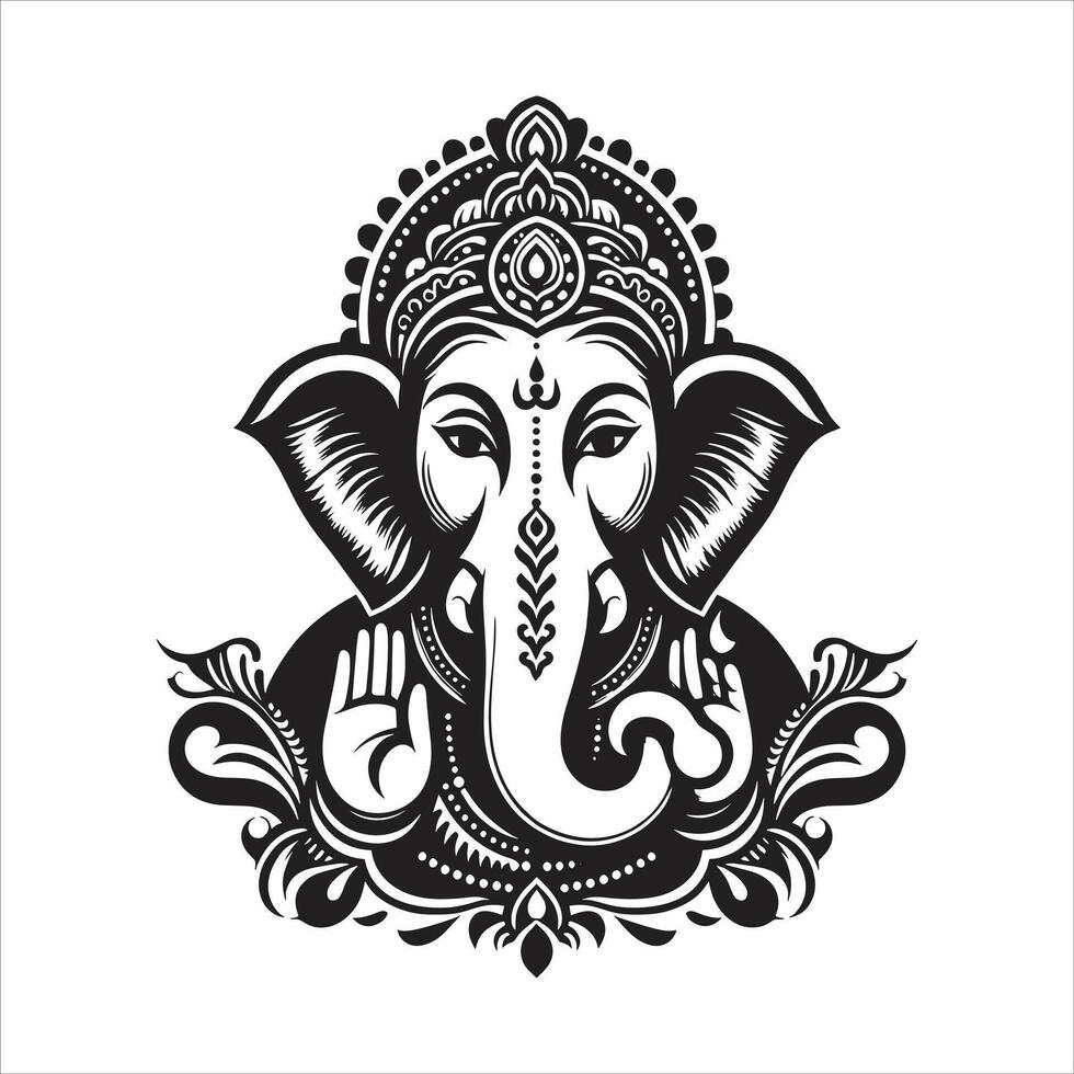 Ganesh Chaturthi Black and White Hindu God Lord Ganesh Silhouette Design for Vinayaka Chavithi vector