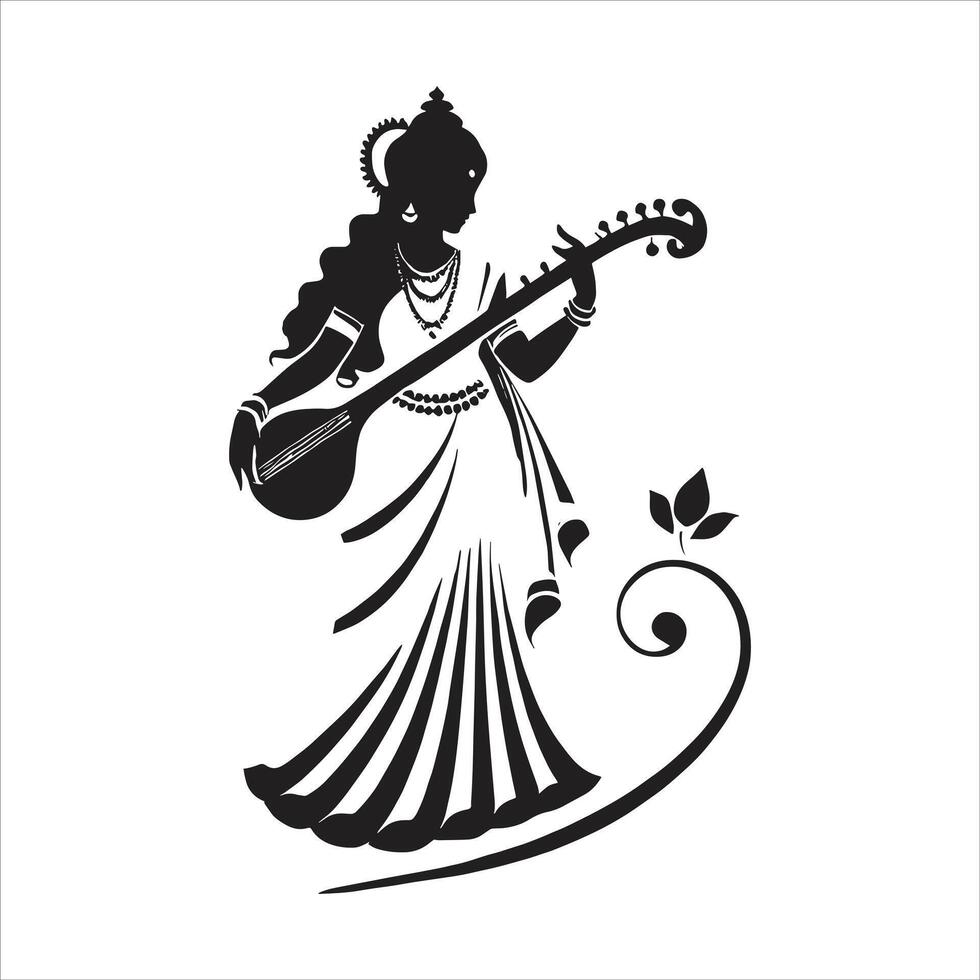 Saraswati Mata and Goddess Maa Saraswati Silhouette for Religious Card Design on Basant Panchami and Vasant Panchami Festival vector
