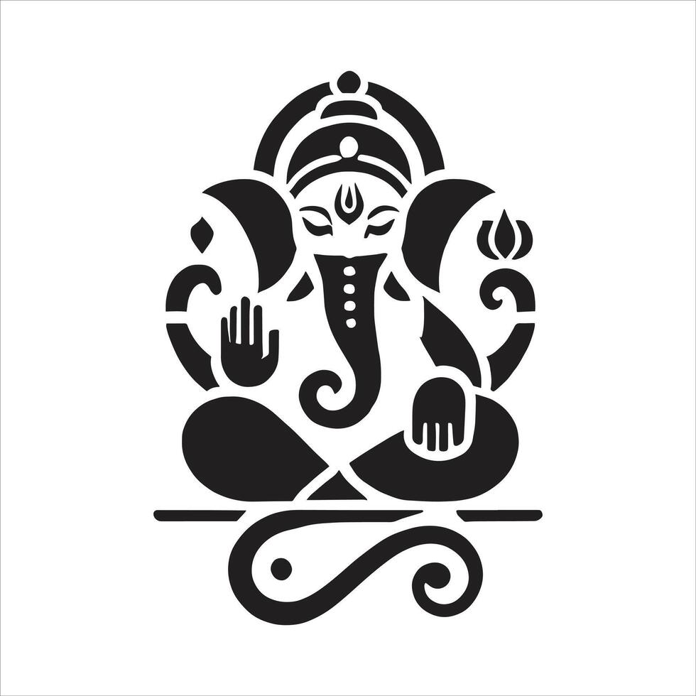 Ganesh Chaturthi Celebration Black and White Hindu God Lord Ganesh Silhouette for Vinayaka Chavithi vector