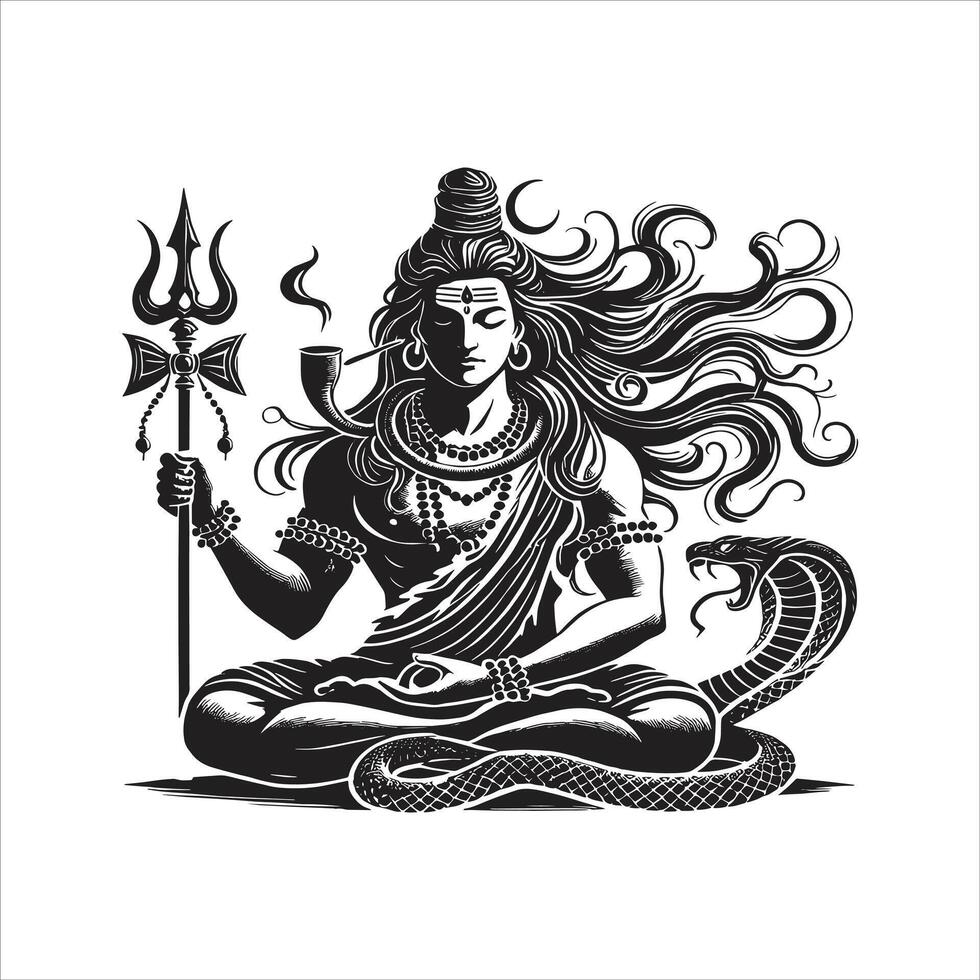 Har Har Mahadev Lord Shiva Art Mahashivratri Special Free Mahakal Illustration Hindu God Silhouette Tattoo vector