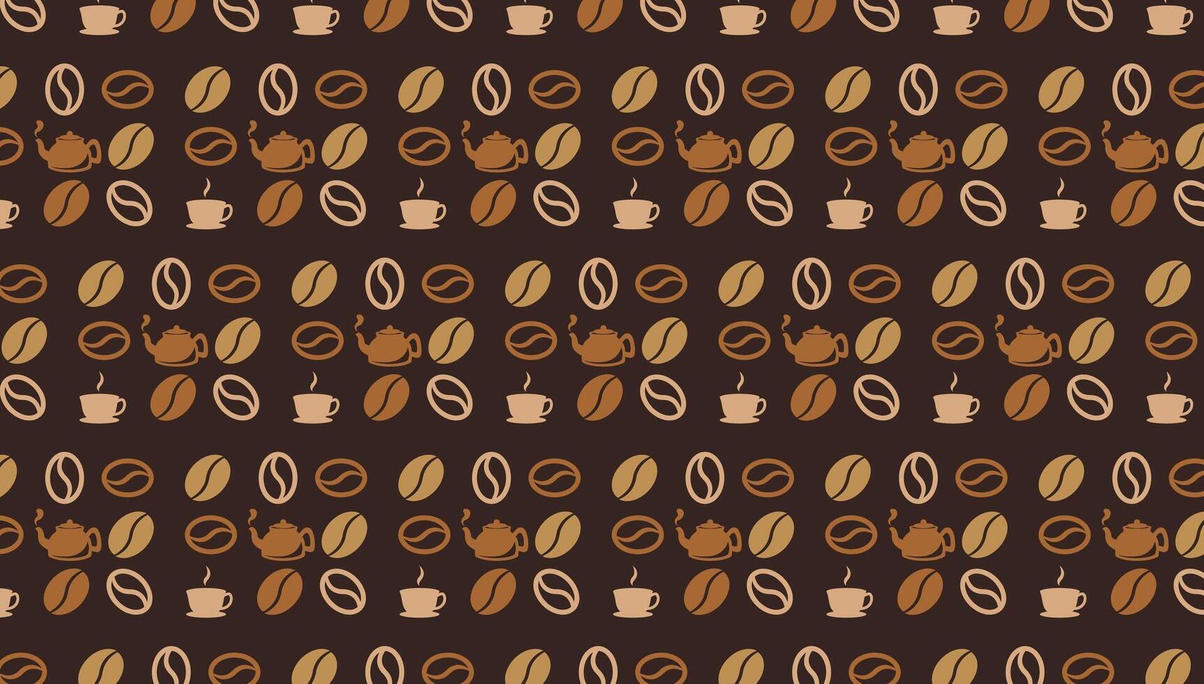coffee bean pattern background design template with mug, teapot and coffee vector