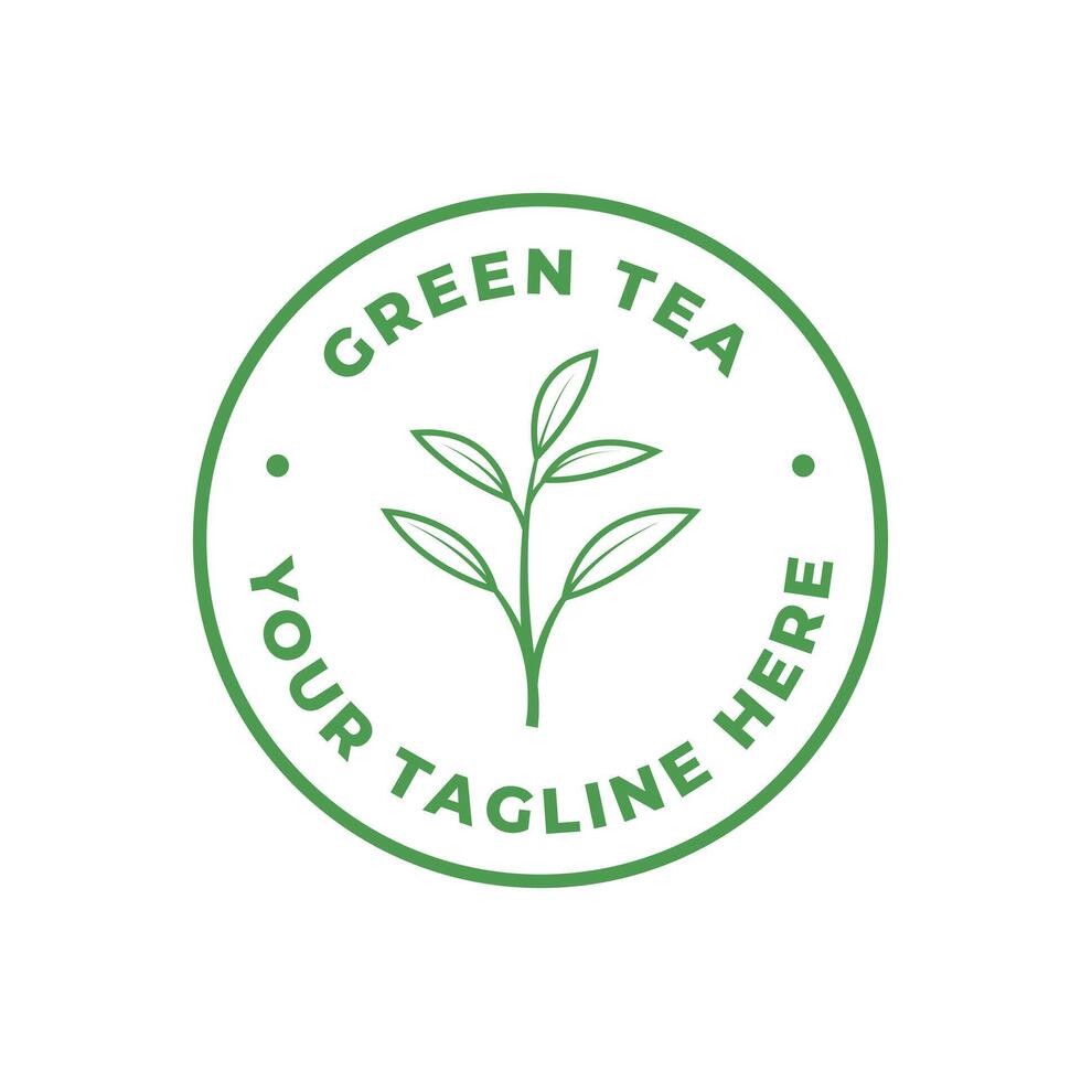 green tea leaf logo design concept vintage retro label circle vector