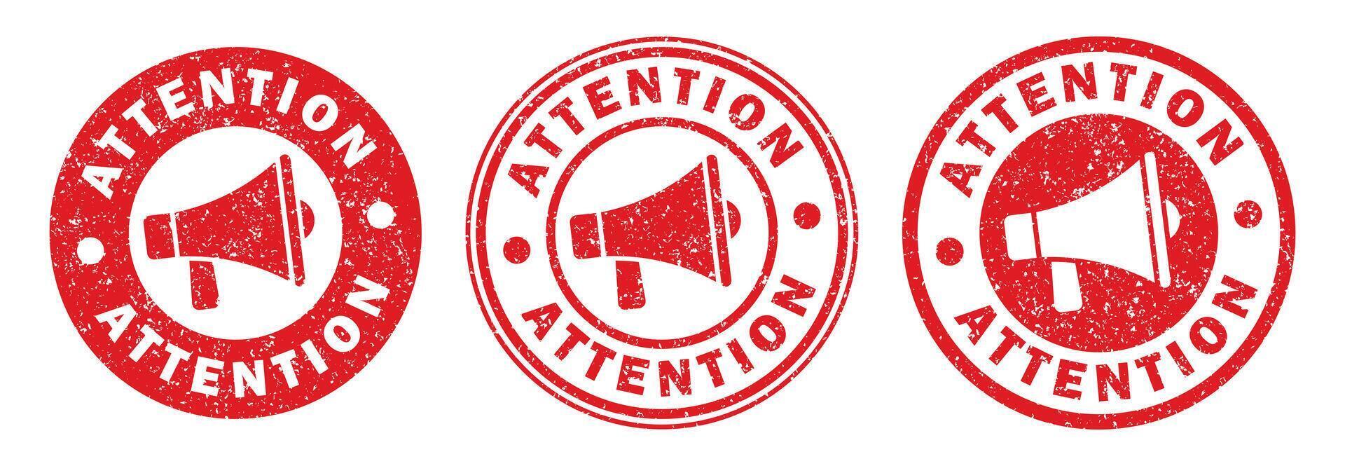 Megaphone news attention round Grunge stamp icon shape symbol set. Voice sound speech logo silhouette sign. Loudspeaker amplifier. illustration image. Isolated on white background. vector