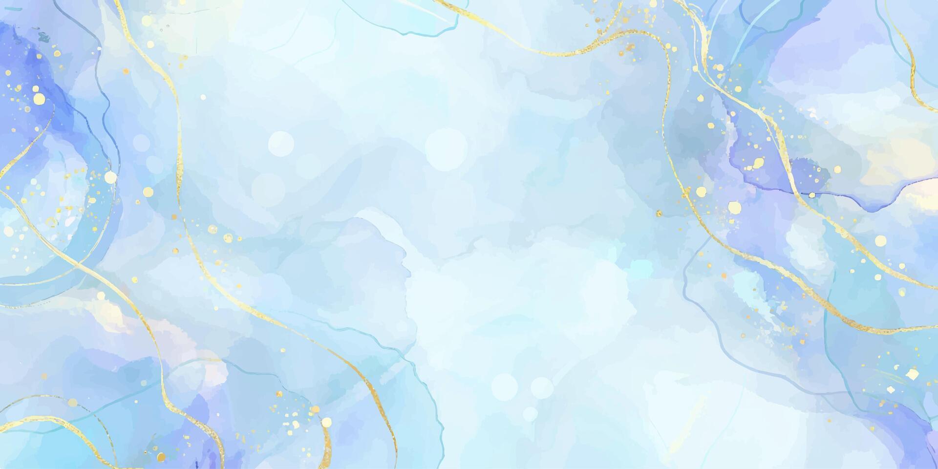 Abstract blue liquid watercolor background with golden stains vector