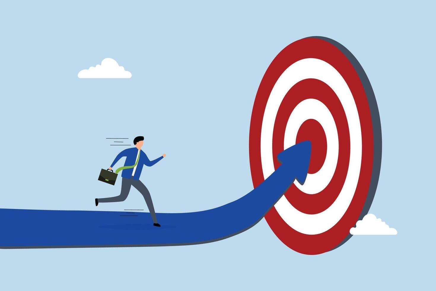 Progress to goal, driven entrepreneur following a growth trajectory towards hitting the mark. vector